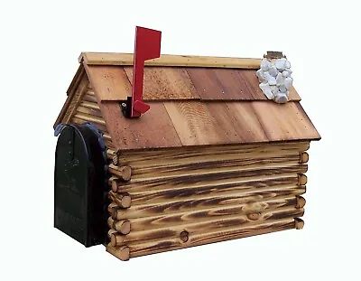 $219 • Buy Log Cabin With Stone Chimney Mailbox Natural Roof Authentic Amish-made In USA