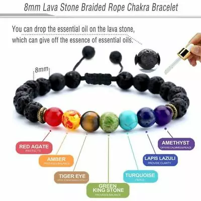 7 Chakra Bracelet Healing Balance Beaded Lava Natural Stone Yoga Reiki Prayer • $8.54