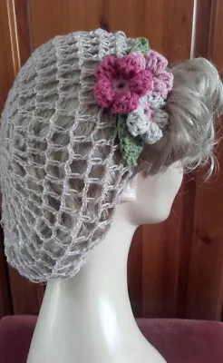 £16 • Buy Pretty Beige Snood Crochet 1940s Hair Net Flower Vintage Style Accessory