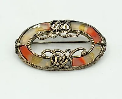 Vtg Brooch Pin Celtic Scrolls Quartz Stone Jewelry Unique  • $29.99