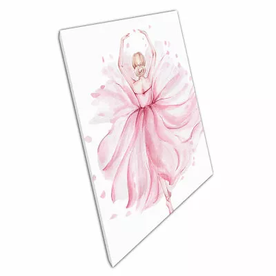 Elegant Pink Ballerina Dancing Watercolour Painting Wall Art Print On Canvas • £20.50