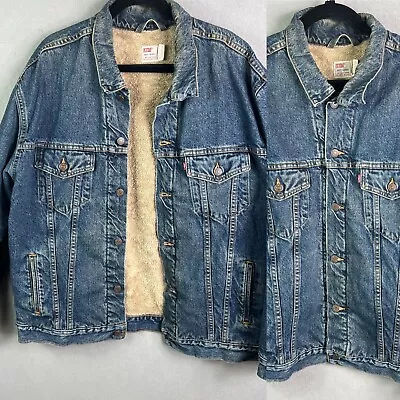 Vintage Levis Dry Goods Sherpa Trucker Jacket XL Fleece Denim 70612-4887 Y2K • $63.19