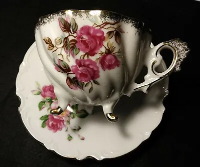 Vintage Ucagco Irridescent White And Rose Floral China Cup And Saucer Japan  • $13.99