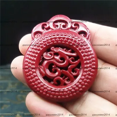 Natural Cinnabar Jade Pendant Dragon Statue Necklace Figurines Amulet Jewelry • £4.79