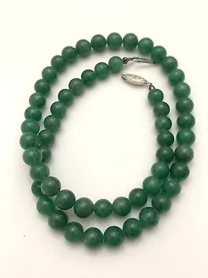 Vintage Green Glass Jade Jadeite Bead Necklace Silver Clasp 17 In • $58