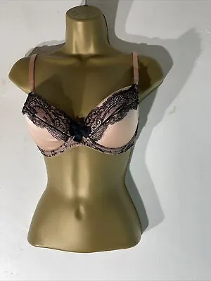 Womens Myla Uk 32DD Rose Gold Black Lace Trim Silk Mix Padded Push Up Bra • £14.99