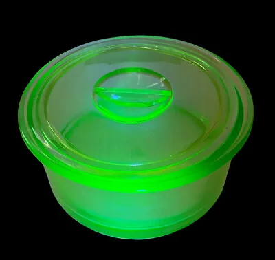 $34.99 • Buy VTG Uranium Depression Glass Refrigerator Container Jar W Lid Green Hazel Atlas