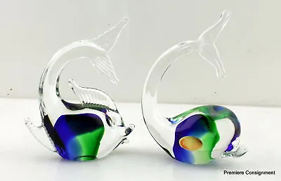 Murano Glass Pair Of Fish Sculptures Figurines • $42.74