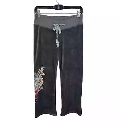 Ed Hardy Y2K Velour Sweatpants Big Graphic Grey Size XL Christian Audigier  • £66.46