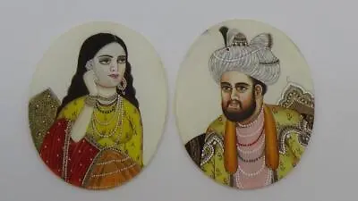 Pair Antique Portrait Paintings India Mughal Dynasty Emperor And Empress RARE! • $125