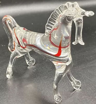 Vintage Murano Archimede Seguso Art Glass Lampwork Horse Figure Red Ribbon • £45