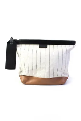 Marni Womens Leather Striped Gold Tone Large Clutch Handbag White Black • $158.59