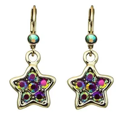 Kirks Folly Freedom Star Leverback Earrings Red Aurora Borealis Crystals GT • $22.49