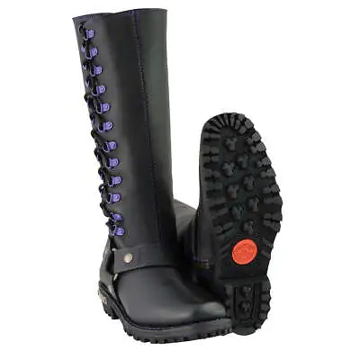 Milwaukee Leather Women's 14  Harness Boot W/ Purple Accents Loops/Lace *MBL9366 • $139.99