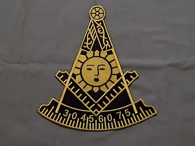 Large Masonic Past Master 10  Iron On Patch With Square Black Yellow Sun NEW! • $11.50