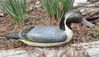 Wood Duck Decoy Pintail REPAINTED 15-1/2  Solid Body Glass Eyes Signed On Bottom • $65