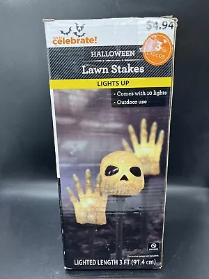 Way To Celebrate Halloween Lawn Staked Skull And Hands Lights Up Electric HS21 • $22