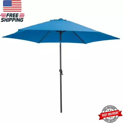 9' Patio Market Umbrella Push Button Tilt Crank 6 Ribs Backyard Outdoor Blue New • $42.31