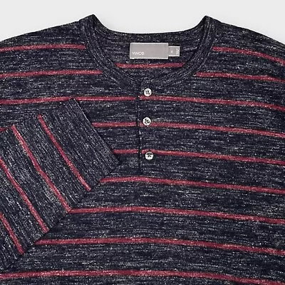 $195 Vince Men's XL Wool Linen Striped Henley Pullover Long Sleeve Crew Neck • $46