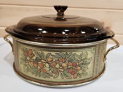 Vtg Brown Pyrex Corning 2 Quart Casserole Dish With Metal Carrier Caddy • $35