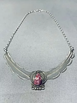 Famous Navajo Family Vintage Navajo Purple Shell Sterling Silver Necklace • £1338.14