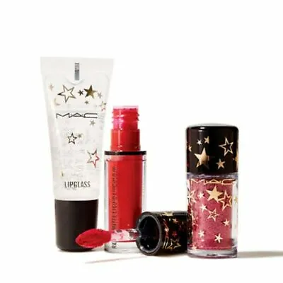 Nib Mac Shining Moment Kit: Red Glitters Clear Lipglass Feels So Grand Lipcolour • $21.98