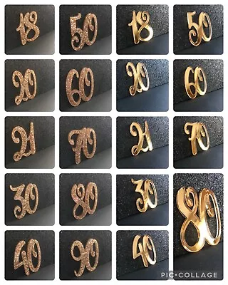 Birthday Number Cake Charm Gold Mirror Acrylic Glitter 18 21 30 40 50 60 70 80 • £3.25