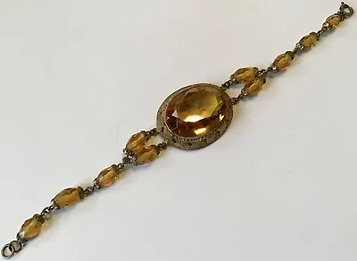 Vintage Art Deco Topaz Amber Rhinestone & Glass Bead Bracelet • $60