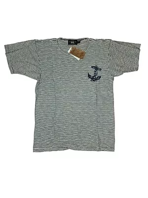 RRL Ralph Lauren T-Shirt Mens L Striped Stripe Jersey Anchor Black Grey Polo • $84.99