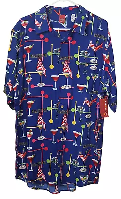 Junction West Shirt Mens XLarge Pin Up Adult Blue Red Button Up Martini Hawaiian • $13.89