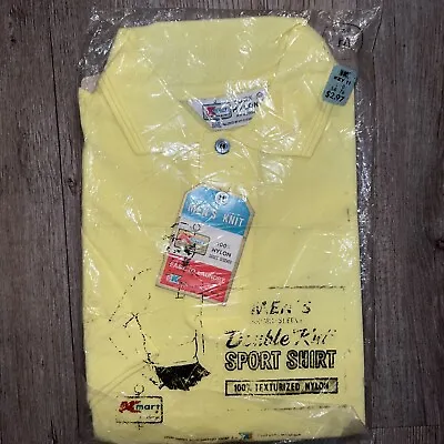 VINTAGE Kmart Shirt Mens Size Medium Yellow Polo Nylon 70’s Rockabilly Knit USA • $76.83