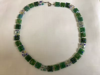 Necklace Green /white/ Blue Millefiori Glass Beads Vintage 17 Ins 43 Cms Long • £7.50