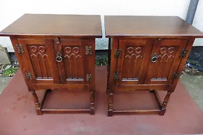 Good Quality Pair Of Carved Oak Bedside Cabinets Chests Tables Super Order. • £345