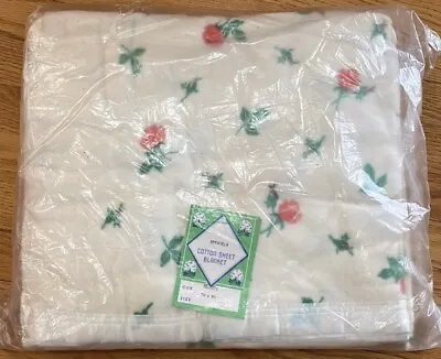 Vintage MCM Speigels SATIN Edge Rose Print Cotton Sheet Blanket~NIP • $54.99