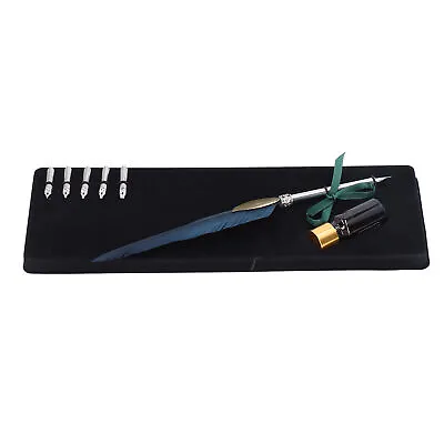 Feather Quill Pen And Ink Set Vintage Calligraphy Dip Pen Kit With Metal Nibs • £9.31