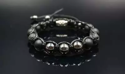 Men's Gemstone Bracelet Lava Rock Onyx Hematite Macrame Beaded Bracelet • $29