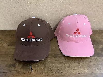 Mitsubishi Eclipse Embroidered Logo Adjustable Hat Cap Brown Pink Lot Of 2 Mens • $13.56