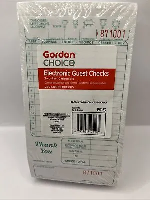 Gordon Choice 250 Carbonless 2 Part Electronic Guest Checks Receipt 192163 - NEW • $19.95