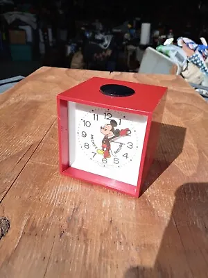 Vtg Bradley Walt Disney Mickey Mouse RED Wind Up Alarm Clock Germany • $25