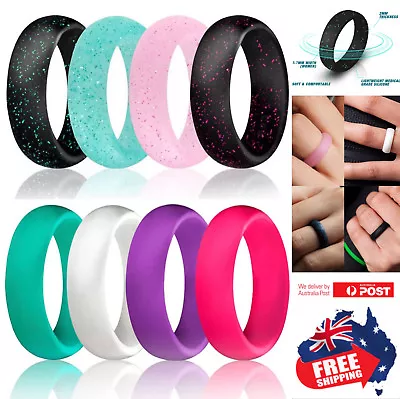 $4.95 • Buy Silicone Rubber Ring 5.5 Width Band Flexible Comfortable Safe Work Sport Gym 1pc
