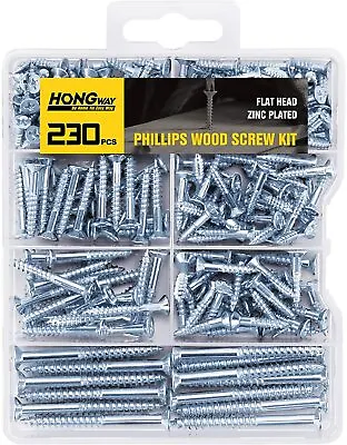 230pcs Wood Screw Set Wood Screws Assortment Kit Philips Flat Head Screw Assor • $12.99