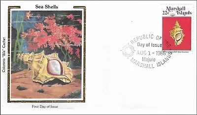 Sea Shells Majuro Marshall Islands Clean Gold Colorano Silk FDC 1986 • $4