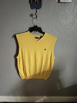 Mens Chaps Pullover Sweater Vest Yellow ￼￼ 100% Cotton Size L • $10.50