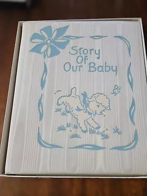 Vintage Keepsake Story Of Our Baby Book 1960's Satin Blue White Lamb • $8