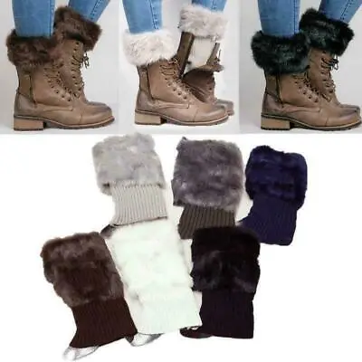 £5.69 • Buy Women Winter Leg Warmer Crochet Knitted Faux Fur Trim Boot Socks Toppers Cuff UK