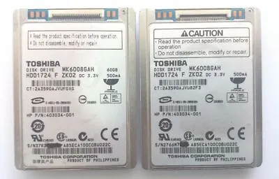 LOT Of 2 Toshiba 403034-001 1.8'' 60GB MK6008GAH ZIF MicroDrive HDD1724 F ZK02 • £23.62