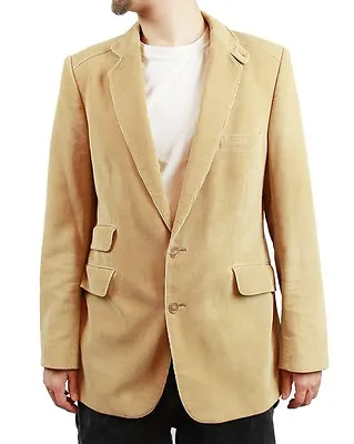 Corduroy Ticket Pocket Blazer 42L Slim 40L Vintage Tan Smoking Jacket Sport Coat • $29.99