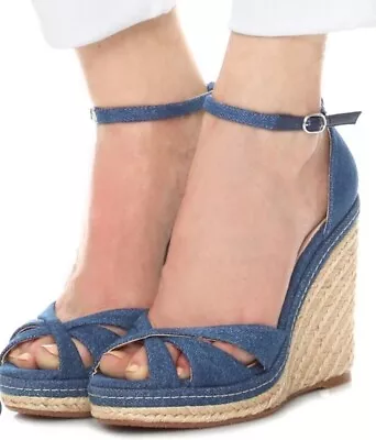 £26.99 • Buy LK Bennett Denim Blue Wedge Sandals