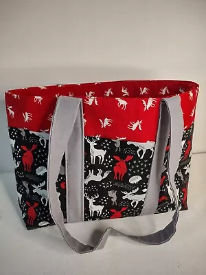 Handmade Small Cotton Moose Fabric Tote/Shoulder Bag With 6 Pockets Approx 10x13 • $20