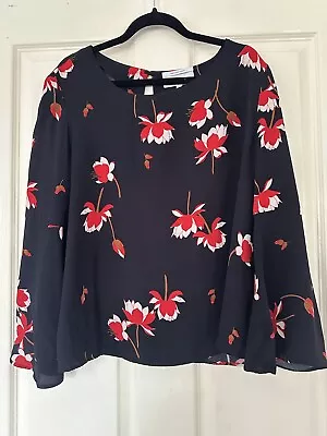 Veronika Maine Long Sleeve Black Floral Top Size 14 • $15